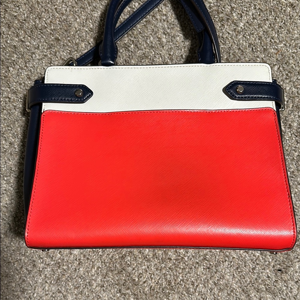 Kate Spade Bright Orange, Navy Blue and White Staci Color block Satchel - Picture 3 of 5